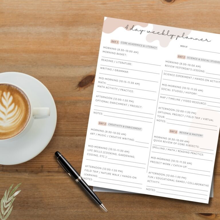 A 4-Day Homeschool Schedule That Works for Busy Parents
